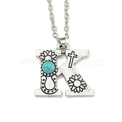 Letter A~Z Antique Silver Plated Alloy with Synthetic Turquoise Pendant Necklace, with Iron Cable Chains, Letter K, 18.70 inch(475mm), Letter K: 26x26.5mm(NJEW-G080-01K)