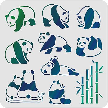 Plastic Reusable Drawing Painting Stencils Templates, for Painting on Scrapbook Fabric Tiles Floor Furniture Wood, Square, Panda Pattern, 300x300mm