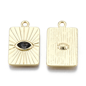 Alloy Pendants, with Glass, Cadmium Free & Lead Free, Rectangle with Eye, Light Gold, Black, 24x15x3mm, Hole: 2mm