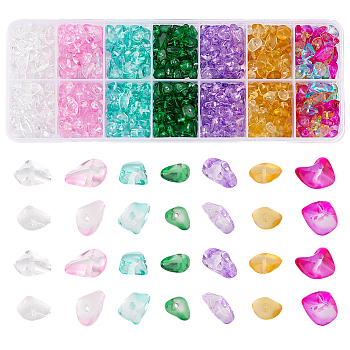 84G 7 Colors Spray Painted Transparent Glass Beads Strands, Imitation Gemstone, Chip, Mixed Color, 1~7x4~14x3~7.5mm, Hole: 0.4mm