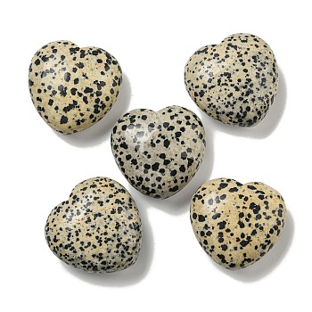 Natural Dalmatian Jasper Statues Ornaments, Love Heart Stone for Reiki Energy Balancing Meditation Gift, 42~44.5x45x19.5~23mm