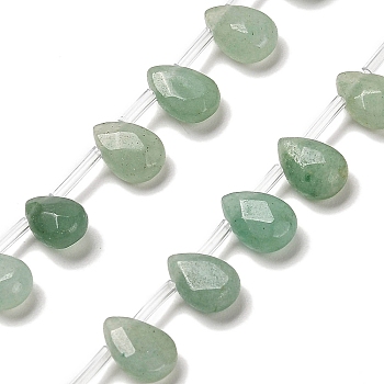 Natural Green Aventurinee Beads Strands, Faceted, Teardrop, Top Drilled, 9x6x4mm, Hole: 0.8mm, about 32pcs/strand, 16.54''(42cm)