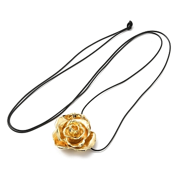 Zinc Alloy Rose Flower Pendant Necklace with Leather Cords, Golden, 56.69~57.09 inch(144~145cm)