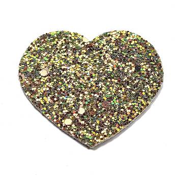 PU Leather Big Pendants, with Sequins, Valentine's Day Collection, Heart, Dark Olive Green, 50x56.5x2mm, Hole: 1.6mm