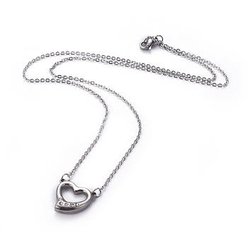 304 Stainless Steel Pendant Necklaces, with Rhinestone and Cable Chains, Heart, Stainless Steel Color, 18.11 inch(46cm), Pendant: 15x16x5mm.