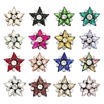CHGCRAFT 16Pcs 16 Colors Star Cloth Patches, with Glass Rhinestone, Sew on Appliques, Costume Accessories, for Clothes, Bag Pants, Shoes, Mixed Color, 30x31x7mm, 1pc/color