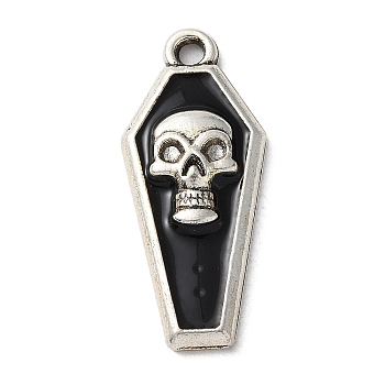 Alloy Enamel Pendants, Antique Silver, Coffin Charm, Skull, 26x11x3mm, Hole: 1.5mm