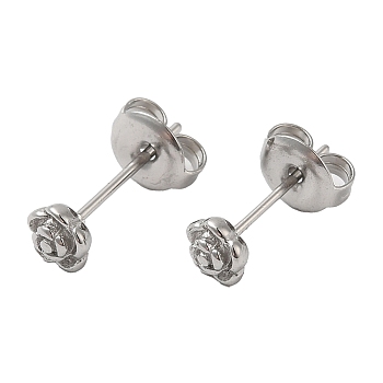 304 Stainless Steel Stud Earrings, Flower, Stainless Steel Color, 5x5mm