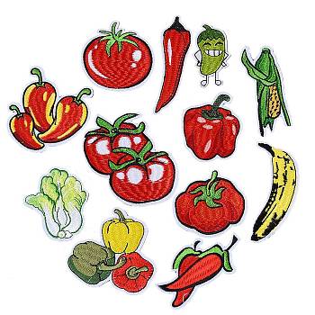 Computerized Embroidery Cloth Iron On/Sew On Patches, Costume Accessories, Appliques, Hot Pepper & Banana & Chinese Cabbage & Tomato & Corn, Mixed Color, 59~89x27.5~78x1.5mm, 120pcs/bag