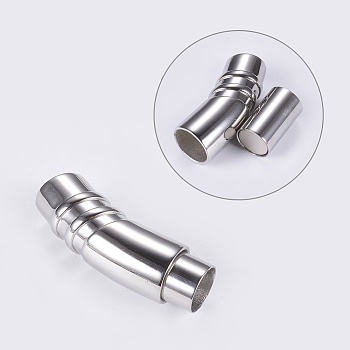304 Stainless Steel Magnetic Clasps with Glue-in Ends, Smooth Surface, Column, Stainless Steel Color, 35x11mm, Hole: 8mm