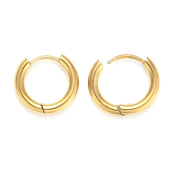 Ion Plating(IP) 304 Stainless Steel Huggie Hoop Earrings, Manual Polishing, Hypoallergenic Earrings, Thick Hoop Earrings, Ring, Real 18K Gold Plated, 10 Gauge, 14.5x14x2.5mm, Pin: 1mm