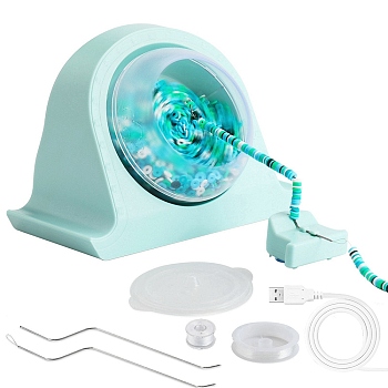 Plastic Automatic USB Beading Machine for Polymer Clay Heishi Beads, Electric Bead Spinners with Carbon Steel Crochet, Wire, Aquamarine, 14.7x19x12.8cm