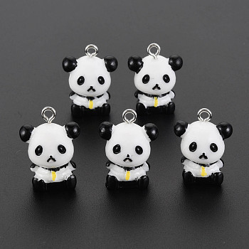 Opaque Resin Pendants, with Platinum Plated Iron Loops, Panda, Black, 21x16x12mm, Hole: 2mm