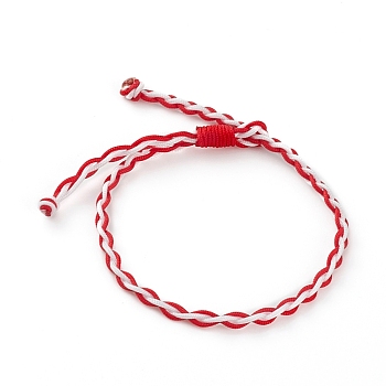 Adjustable Two Tone Nylon Cord Braided Bracelets, Red, Inner Diameter: 3/8~2-5/8 inch(1~6.6cm)