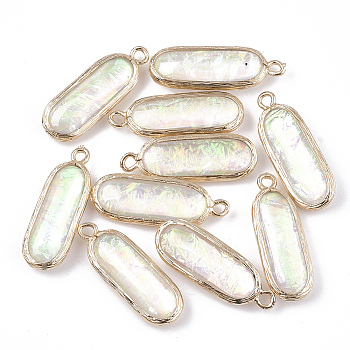 Resin Pendants, with Brass Findings, Oval, Golden, Colorful, 26x9~9.5x5mm, Hole: 1.5mm