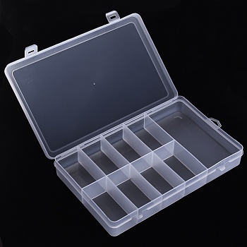 Plastic Bead Storage Container, 9 Compartment Organizer Boxes, Rectangle, Clear, 24.5x14.5x3.5cm, Compartment: 14x6.5x3cm & 6.8x3.7x3cm