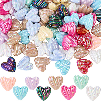 80Pcs AB Color Plated Opaque Acrylic Beads, Heart, Mixed Color, 19x20mm