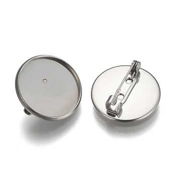 304 Stainless Steel Brooch Findings, Flat Round, Stainless Steel Color, Tray: 20mm, 22x6mm, Pin: 0.7mm