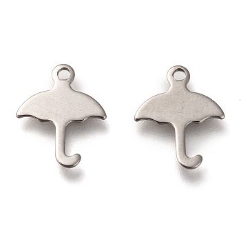 304 Stainless Steel Pendants, Laser Cut, Umbrella, Stainless Steel Color, 14x11x0.8mm, Hole: 1.4mm