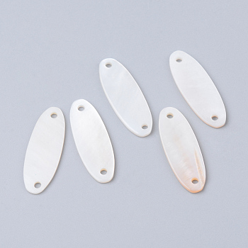 Freshwater Shell Links connectors, Oval, White, 24x8.5x1~1.5mm, Hole: 1.5mm