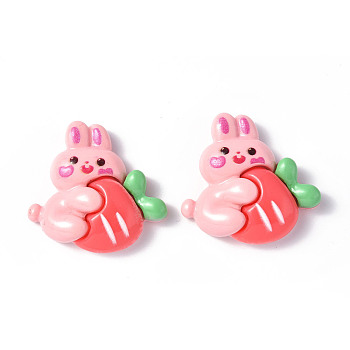 Opaque Resin Cabochons, Animal with Carrot, Rabbit Pattern, 29.5x30.5x8.5mm