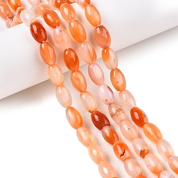 Natural Pink Agate Beads Strands, Faceted, Oval, Sandy Brown, 10.5~12x7.5~8mm, Hole: 1mm, about 32pcs/strand, 14.57~15.2''(37~38cm)