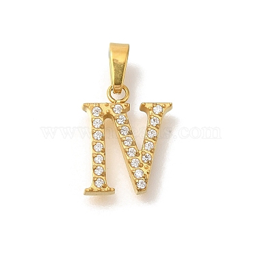 Golden Clear Number Stainless Steel+Cubic Zirconia Pendants