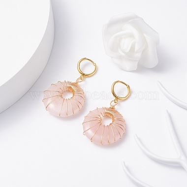 Boucles d'oreilles pendantes en quartz rose naturel beignet(EJEW-JE04749)-4