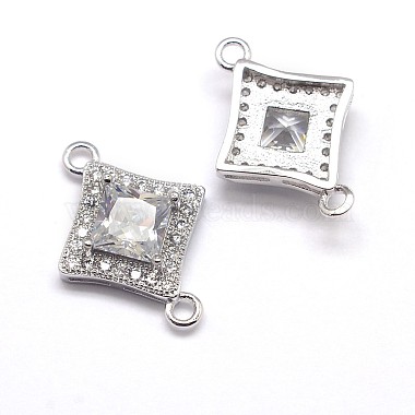 Real Platinum Plated Clear Rhombus Brass+Cubic Zirconia Links