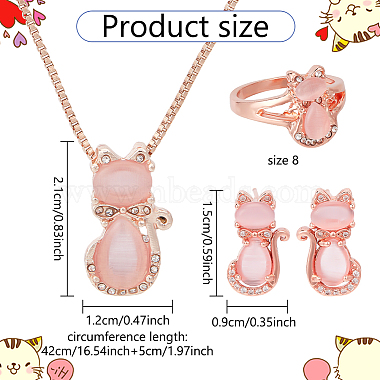 Cat Glass & Plastic Pendant Necklaces & Stud Earrings & Finger Rings(SJEW-AN0001-52)-2