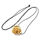 Zinc Alloy Rose Flower Pendant Necklace with Leather Cords(NJEW-D044-01KCG)-1