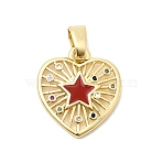 Brass Pave Clear Cubic Zirconia Pendants, with Enamel, Lead Free & Cadmium Free, Long-Lasting Plated, Heart with Star Charms, Real 18K Gold Plated, Red, 19x16.5x3mm, Hole: 6x3mm(KK-G554-06G-01)