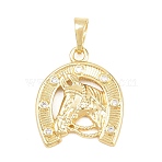 Brass Micro Pave Clear Cubic Zirconia Pendants, Horse Charms, Cadmium Free & Lead Free, Real 18K Gold Plated, 20x17x2mm, Hole: 3mm(KK-D258-17G)