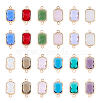 24Pcs 12 Colors Alloy Faceted Glass Connector Charms, Golden Tone Brass Edge, Rectangle, Mixed Color, 21.5x11x5mm, Hole: 2.5mm, 2pcs/color(FIND-FI0001-08B)