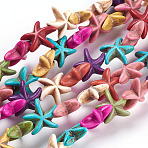 Synthetical Turquoise Beads Strands, Dyed, Starfish/Sea Stars, Mixed Color, 14x14x5mm, hole: 1.5mm, 14.76 inch(37.5cm), about 36~38pcs/Strand(X-TURQ-S143-M)