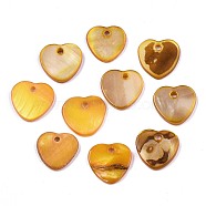 Natural Freshwater Shell Charms, Dyed, Heart, Yellow, 12.5x13x2mm, Hole: 1.5mm(SHEL-R113-17I)