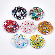 Handmade Millefiori Lampwork Pendants, Donut/Pi Disc, Mixed Color, Donut Width: 17.5~18.3mm, 44.5~45x6mm, Hole: 8~10mm(LAMP-S191-13)