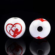 Spray Painted Wood Beads, Printed Beads, Round, Red, 15~16x14~15mm, Hole: 3~4mm(WOOD-N015-01-01)