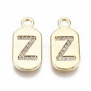 Brass Micro Pave Clear Cubic Zirconia Pendants, Nickel Free, Real 18K Gold Plated, Oval with Word, Letter.Z, 16x7.5x1.5mm, Hole: 1.8mm(KK-S360-052Z-NF)