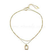 2Pcs 2 Style 304 Stainless Steel Rectangle Pendant Necklaces Set, Curb Chain Necklaces Set for Women, Golden, 16.14~16.81 inch(41~42.7cm), 1Pc/style(NJEW-I117-02G)