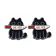 Pride She/Her Acrylic Pendants, Cat with Knife Charms, Black, 41.5x40.5x2mm, Hole: 1.5mm(MACR-E013-04B)