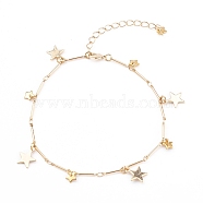 304 Stainless Steel & Brass Star Charm Anklets, with Brass Bar Link Chains, Golden, 9-1/8 inch(23.2cm)(AJEW-AN00401-02)