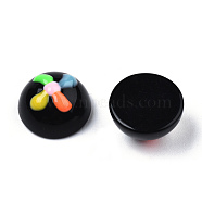 Opaque Resin Enamel Cabochons, Half Round with Colorful Windmill, Black, 15x8.5mm(CRES-N031-010)