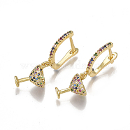 Brass Micro Pave Cubic Zirconia(Random Mixed Color) Dangle Hoop Earrings, Wine Glass, Golden, 33.5mm, Pin: 2x0.8mm(EJEW-S201-71)