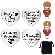 Heart Double-Sided Engraved Stainless Steel Commemorative Decision Maker Coin Set, Pocket Hug Coin, Inspirational Quote Coin, with Imitation Leather Keychain Storage Pouch, Word, 25x25x2mm(AJEW-GL0002-01J)