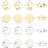 CHGCRAFT 16Pcs 4 Styles 201 Stainless Steel Connector Charms, Laser Cut Links, for Mother's Day, Flat Round with Word MOM, Golden & Stainless Steel Color, 19~20x15x1mm, Hole: 1~1.6mm, 4pcs/style(STAS-CA0001-60)