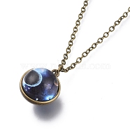 Glass Pendant Necklace, with Alloy Cable Chains and Lobster Claw Clasps, Cadmium Free & Lead Free, Round, Galaxy Pattern, 20.07 inch(51cm), Pendants: 21x18x17mm(NJEW-D281-B-02AB)