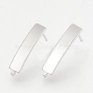 Brass Stud Earring Findings, with Loop, Rectangle, Nickel Free, Real Platinum Plated, 22x5mm, Hole: 1mm, Pin: 0.8mm(KK-T029-11P)
