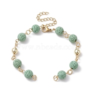 Dyed Natural Lava Rock Round Beaded Chain Bracelet Making, with Golden 304 Stainless Steel Findings, Fit for Connector Charms, Dark Sea Green, 6-3/4 inch(17cm)(AJEW-JB01206-05)