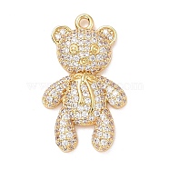 Eco-friendly Brass Micro Pave Clear Cubic Zirconia Pendants, Cadmium Free & Lead Free, Long-Lasting Plated, Bear, Golden, 26.5x16x3.7mm, Hole: 1.6mm(KK-D079-02G)